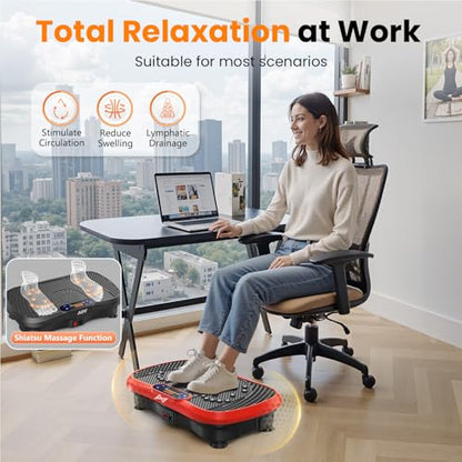 AXV Vibration Plate Fitness Platform Exercise Machine Body Vibrating Board | Curved Design Powerful 200W Bluetooth Oscillating Shake Plate for Lymphatic Drainage Recovery Whole Body Toning With Handles - color: BT.PRO.RED