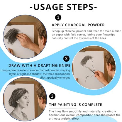 Charcoal Powder for Drawing - Fine Art Charcoal's for Sketching, Shading & Blending - Professional Charcoal Art Supplies for Artists (8 Ounces)