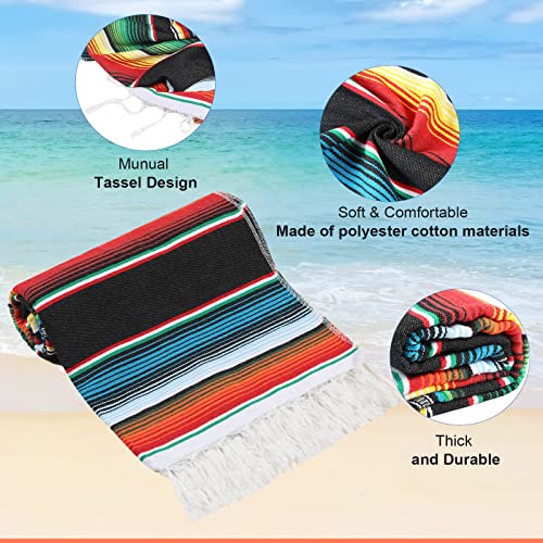 Tudomro 4 PCS Large Authentic Mexican Blankets Colorful Mexican Striped Throw Blankets Serape Fiesta Beach Fringe Yoga for Home Office Camping Picnic (Bright) - color: Bright