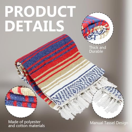 3 Pcs Mexican Blanket Bulk, 130 x 180 cm Large Yoga Blanket | Cotton Outdoor Camping Blankets with Fringed for Outdoor Beach Picnic Home Decor