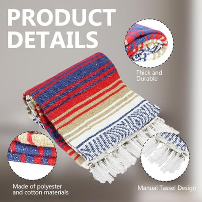3 Pcs Mexican Blanket Bulk, 130 x 180 cm Large Yoga Blanket | Cotton Outdoor Camping Blankets with Fringed for Outdoor Beach Picnic Home Decor