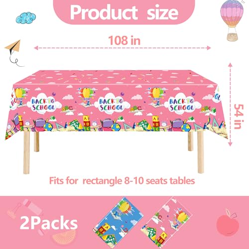 2 Pack Back to School Tablecloths Back to School Party Decorations | Disposable Plastic Rectangular Table Covers, for First Day of School Party Decoration, 54x108 Inch - color: Back to School