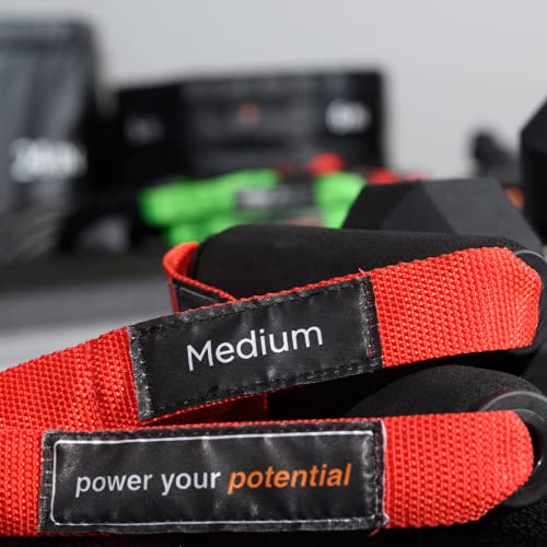 Power Systems Covered Resistance Tube with Handles, 48 Inch, Nylon Sleeve Protected Exercise Band for Strength Training, Physical Therapy, Stretching, 6 Color Coded Resistance Levels - color: Medium