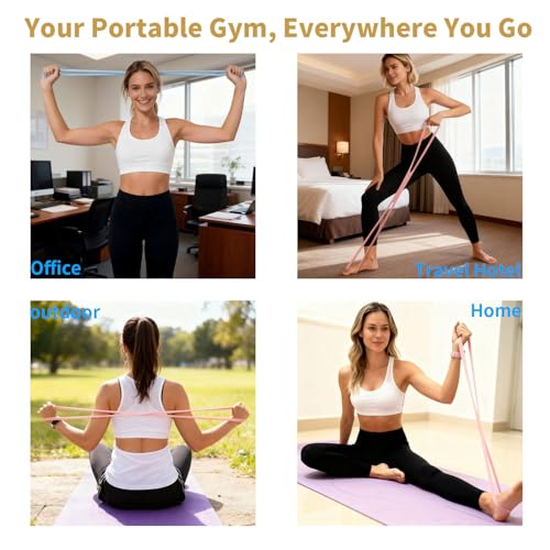 Figure 8 Resistance Bands for Home Workout, Exercise Straps with Handles for Yoga Pilates Stretching & Therapy, 15/25LB Pull Up Assist Arm Leg Wrist Hip Strength, Equipment for Women Men