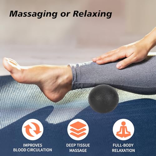 Foot Massager Roller Set for Plantar Fasciitis, Arch and Heel Pain Relief | Includes Foot Roller, lacrosse and spiky massage balls for deep tissue trigger point muscle therapy and neuropathy relief - color: Black Combination