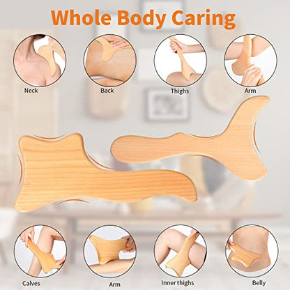 Chumia 10 Pieces Wood Massage Tools Wooden Maderoterapia Kit Therapy Tools Massage Roller Lymphatic Drainage Health Care for Neck Leg Back Arm Body Muscle Pain Relief