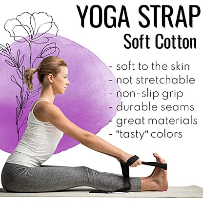 TECEUM 2 IN 1 Yoga & Mat Strap for Stretching – Cotton – 6/8/10 ft - color: Black, size: 10 ft