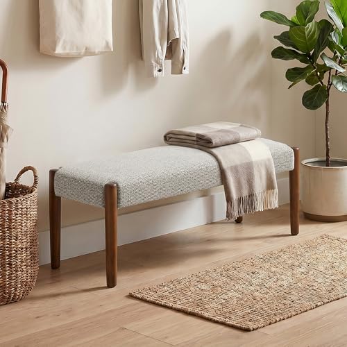 Usaint 42" End of Bed Bench with Wood Legs, Light Brown with Walnut Leg - color: Light Brown With Walnut Leg