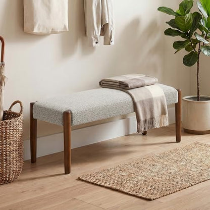 Usaint 42" End of Bed Bench with Wood Legs, Light Brown with Walnut Leg - color: Light Brown With Walnut Leg
