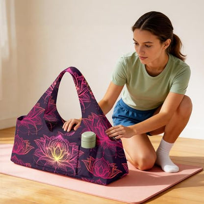 Yoga Mat Bag for Women Men Large Yoga Bag Travel - color: Lotus