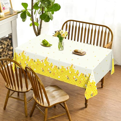 1Pc Bee Party Plastic Tablecloth 54 x 87 Inch Long Table Cover, Honey Honeycomb Party Tablecover for Cartoon Bee Theme Kids Baby Shower Birthday Dinner Picnic Kitchen Event - color: Bee