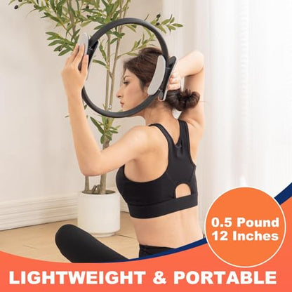Tsikavo Pilates Ring, Pilates Ring Circle and Ball Set, 12 Inch Magic Circle Pilates Ring,9 Inch Small Exercise Ball,Resistance Bands Set, Home Pilates Equipment for Women - color: Black & Purple Ring Circle