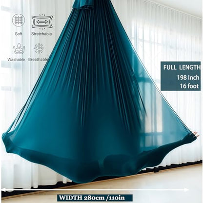 F.Life Aerial Silk Yoga Hammock & Swing for yoga Inversion,Strength training,starter hardware kit - color: blackish green