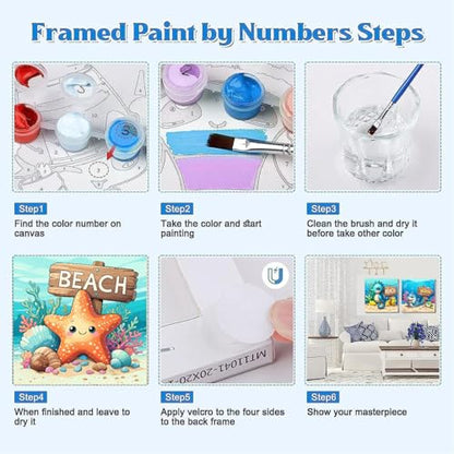 Mrnsiet 4 Pack Framed Paint by Numbers Kit for Kids, Cartoon Animals Paint by Numbers for Kids Ages 8-12, DIY Acrylic Oil Painting Drawing Kit for Children Beginner 8x8 Inch - color: BKH2417+BKH2418+BKH2419+BKH2420-US
