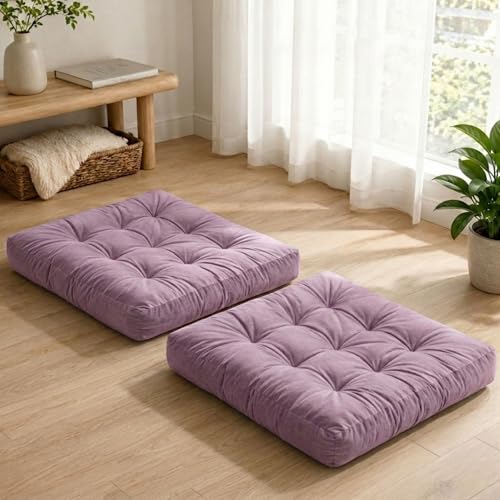 Floor Pillows for Adults Set of 2, Floor Cushions, 22 x 22 Inch, Lavender - color: Lavender, size: 2pack