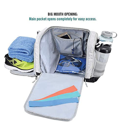 Ultimate Gym Bag 2.0: The Durable Crowdsource Designed Duffel Bag with 10 Optimal Compartments Including Water Resistant Pouch - color: Silver, size: Medium (20")