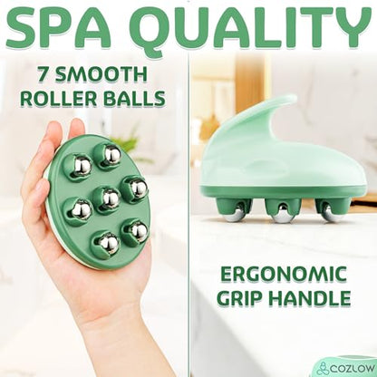 Handheld Lymphatic Drainage Massager - May Reduce Appearance of Cellulite | Cozlow manual massage tool w/ 7 rolling balls, helps support lymph system care, promotes healthy circulation & smoother skin - color: Lymphatic Massager