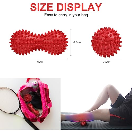 URAQT Spiky Massage Ball Set, 2 Pack Physical Therapy Massage Balls, Hard Lacrosse Ball & Spiky Massage Ball for Myofascial Release and Trigger Point Deep Tissue Massage (Red) - color: 2pcs-red