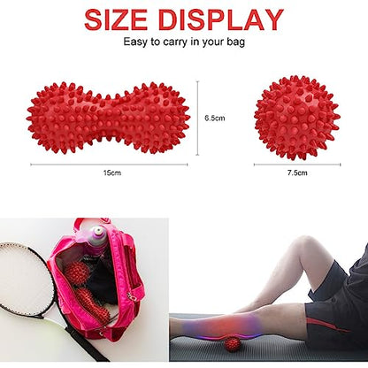 URAQT Spiky Massage Ball Set, 2 Pack Physical Therapy Massage Balls, Hard Lacrosse Ball & Spiky Massage Ball for Myofascial Release and Trigger Point Deep Tissue Massage (Red) - color: 2pcs-red