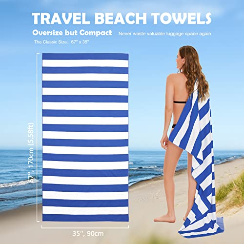 Your Choice Microfiber Beach Towel Sand-Free Quick Dry (67"x35"/60"x30") - color: Y-blue Stripes, size: Extra Large(67x35")