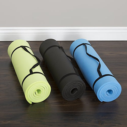 Thick Yoga Mat - Double Sided 1/2-Inch Workout Mat - 72x24-Inch Exercise Mat for Home Gym Fitness or Pilates with Carrying Strap by Wakeman - color: BLUE