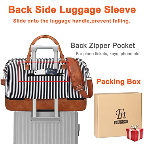 IBFUN Weekender Bags for Women, 21" Weekender Travel Bag, Travel Duffle Bag with Shoe Compartment Carry on Overnight Duffel Bag for Weekend Travel Business Trip, 3PCS - color: A2-Polyester-Black Stripe