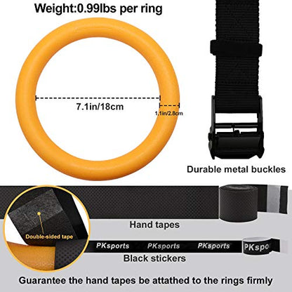 PACEARTH Gymnastic Rings 1100lbs Capacity with 14.76ft Adjustable Buckle Straps Pull Up Exercise Rings Non-Slip Rings for Home Gym Full Body Workout - color: Yellow
