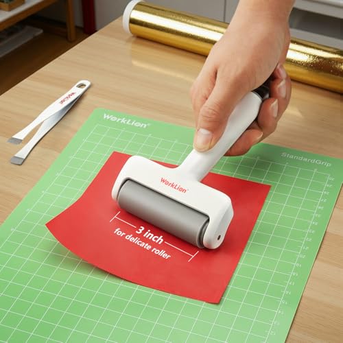Brayer Roller & Mat Tweezers Remover Set: Worklion Brayer Compatible with Cricut/Brother Printmaking and Crafts Stamping, Plus Two functioned Tweezers Perfect for Fabric, Vinyl, Iron-On and Paper
