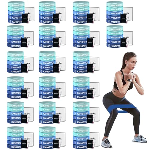 KANGFITER 100 PCS Bulk Resistance Bands Latex for Gym Members Students Gift | 5 Pieces Each Set with Storage Bag and Manual, Fitness Bands for Outdoor Home Gym Yoga Pilates - color: Blue 100PCS