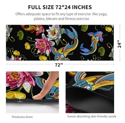 nuveti Yoga Mat Print Extra Thick TPE Non Slip Fitness Exercise Mat with Carrying Bag,72"x24" Extra Thick 6MM Exercise & Workout Mat for Yoga, Pilates Fitness and Floor Exercises - color: Koi