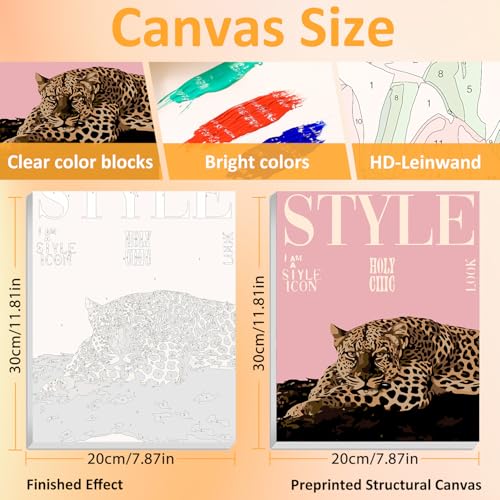 Mandun Lucky Leopard Paint by Numbers Kit for Adults, 3 Pack, 7.8x11.8 inch | DIY Painting Kits Crafts for Adults, Relieve Stress, Frame Canvas, Wooden Easel, Gift Box, Home Wall Decor - color: Lucky Leopard 8 Ball