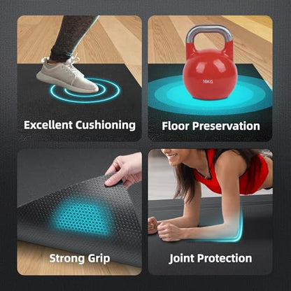 GymCope Large Exercise Mat for Home Workouts, 12x6/10x6/9x6/8x6/7x5/6x4 ft - color: 10'*6'Black