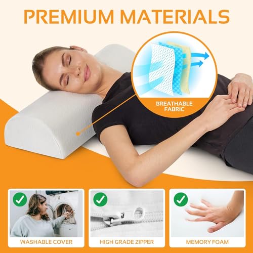AllSett Health Large Half Moon Bolster Pillow for Legs, Knees, Lower Back and Head, Lumbar Support Pillow for Bed, Sleeping | Semi Roll for Ankle and Foot Comfort - Machine Washable Cover, White - style: Knee Half Moon White