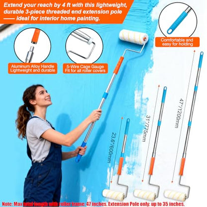 King Origin Paint Roller Kit with Extension Pole (4 ft), 10 PCS | 7" Paint Roller Covers, Roller Frame, Paint Brush, House Paint Supplies for Painting Walls, Home Interior - color: 7" Rollers, 10-Pack