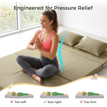 Tri-Fold Futon Mattress, Foldable Floor Mat (Sage Olive,Full) - color: Sage Olive, size: Full (75"L x 54"W x 3"Th)