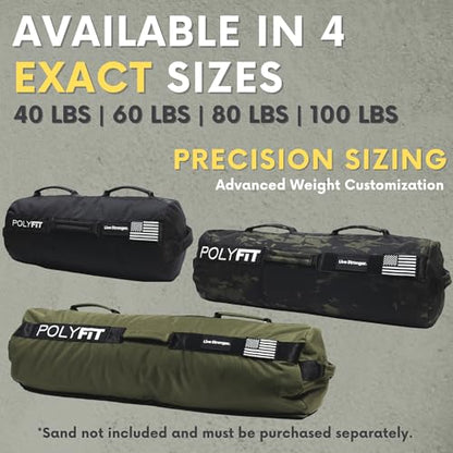 Polyfit Workout Sandbag Pro - Exact Sizing with Triple Closure Filler Bag - color: BLACK CAMO, size: 60 LB