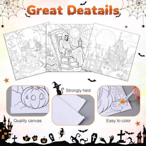 Honoson 6 Pcs 6 Inch Pre Drawn Canvas Paint Kit, Halloween | Stretched Canvas Boards, Pre Drawn Outlines, Painting Supplies for Adult Beginners And Parties - style: Halloween