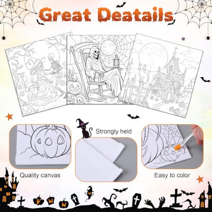 Honoson 6 Pcs 6 Inch Pre Drawn Canvas Paint Kit, Halloween | Stretched Canvas Boards, Pre Drawn Outlines, Painting Supplies for Adult Beginners And Parties - style: Halloween
