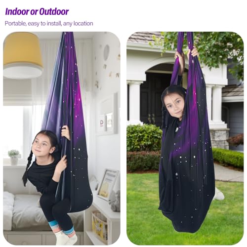 Sensory Swing for Kids Holds 300lbs Therapy Cuddle Hammock Chair - color: Space Purple