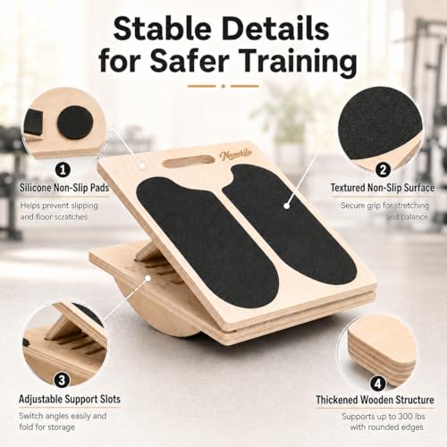 2-in-1 Wooden Slant Board for Calf Stretching & Balance Board
