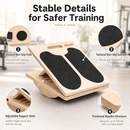 2-in-1 Wooden Slant Board for Calf Stretching & Balance Board
