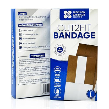 𝐂𝐮𝐭𝟐𝐅𝐢𝐭 𝐀𝐝𝐡𝐞𝐬𝐢𝐯𝐞 𝐁𝐚𝐧𝐝𝐚𝐠𝐞𝐬 - Flexible Fabric Bandage for Wound Care and First Aid, Long Lasting & Breathable - Custom Size for Minor Cuts and Scrapes, 1 Meter Long (Large) - size: Large