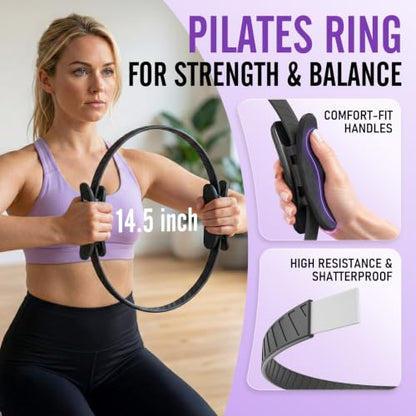 JKSHMYT Pilates Ring, 14.5 inch Magic Circle Pilates Equipment | 30 lb Resistance Home Pilates Ring, Durable Foam Padded Handles, Essentials Pilates Equipment for Beginners and Women - color: Dark, size: Pilates Kit