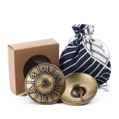 Tibetan Tingsha Cymbals Meditation Chime Bells(Om Mani Padme Hum) - color: Om Mane Padme Hum Symbols Embossed