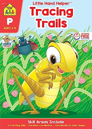 School Zone Tracing Trails Workbook: 32 Pages, Preschool, Pre-Writing, Intro to Shapes, Alphabet, Numbers, Ages 3 to 5 (Little Hand Helper Book Series)
