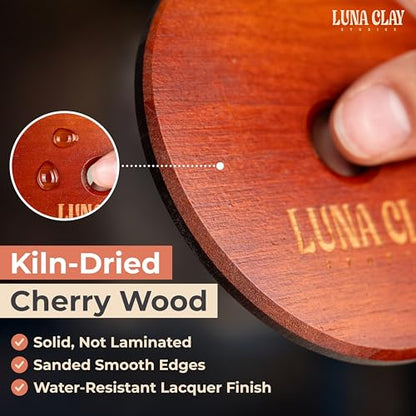 Large Pottery Ribs Tool Set | 6 Pack - Extra-Long Kiln-Dried Cherry Wood Shaping & Trimming Tools with 9" Paddle, Round Disc & Serrated Comb for Wheel Throwing, Non-Warping, Bonus Sponge - color: Cherry Wood