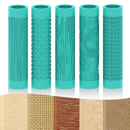 5 Pcs Polymer Clay Texture Roller Wood Clay Roller, Work Like Texture Sheets, Embossing Pottery Stamp, Clays Jewelry Making Kit with Storage Box