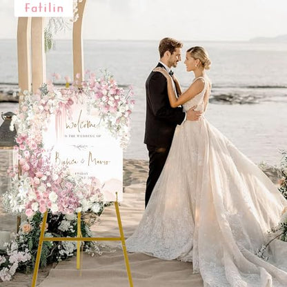 57" Gold Easel Stand for Sign, Heavy Duty Metal Floor Display Easel | 4-Tier Adjustable Floor Display Easel for Wedding Signs, Welcome Signs, Posters, Mirrors, Pictures, Art, Parties & Paintings - size: 57