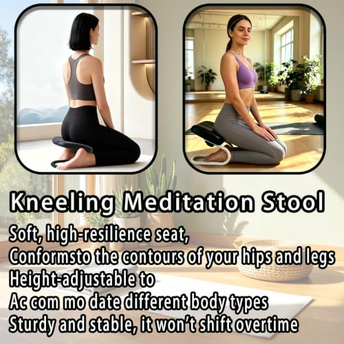 Meditation Bench & Prayer Kneeling Meditation Stool, Adjustable Height Meditation Chair, Prayer Bench with Cushion for Home Worship, Studio Portable Non-Slip Yoga Stool and Quiet Reflection.