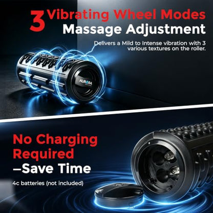 20-Inch Integrated Vibrating Foam Roller for Muscle Recovery with Storage | 20 Inch Tri-Texture Vibrating Foam Roller, 3 Vibration Levels, Storage Compartment, Portable Roller for Home, Gym and Travel